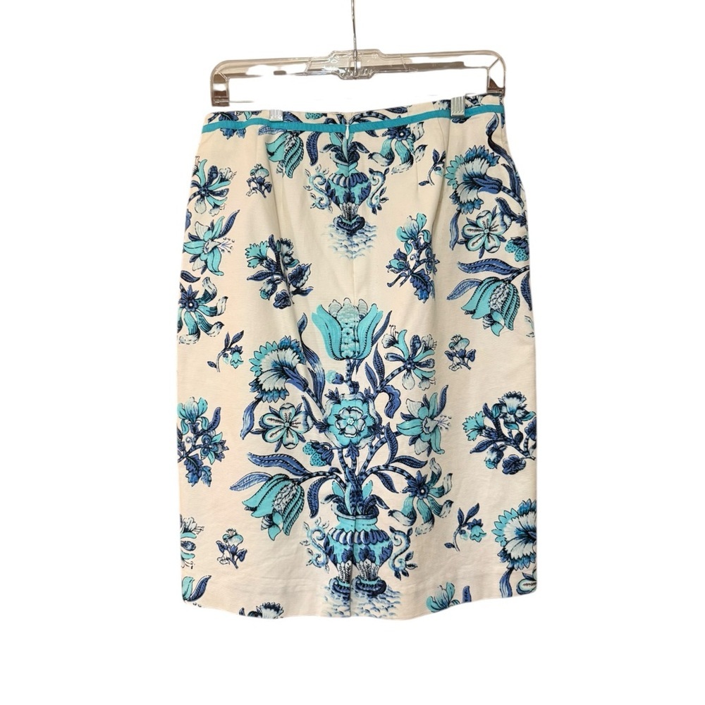 Talbots Blue Toile Floral Pencil Skirt Size 4 | Chinoiserie Print Cotton - Picture 4 of 9